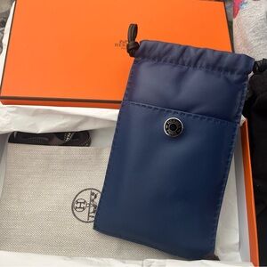 Hermes Navy Drawstring Pouch with Front Snap